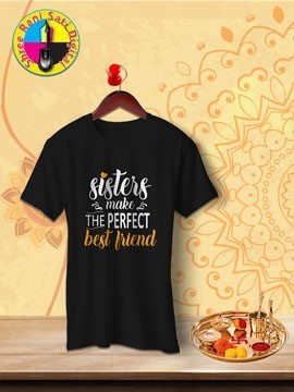 Round Neck Black Colour Cotton T-shirt For Sisters Make Best Friends